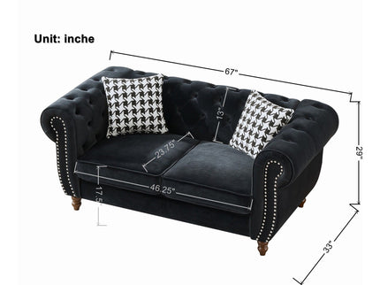 Chesterfield 3 And 2 Seater Upholstery Sofa With Roll Armrest & Nailhead Fabric Couch