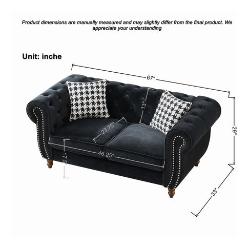Chesterfield 3 And 2 Seater Upholstery Sofa With Roll Armrest & Nailhead Fabric Couch