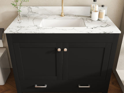 Bathroom Vanity Set, Fluted Cabinet, Soft Close Doors & Drawers, Single Faucet Hole, Sink Included - Black