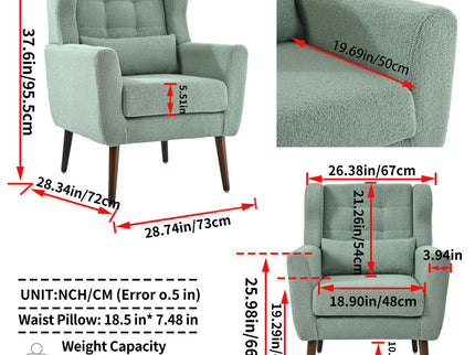 Modern Accent Chair, Teddy Fabric Living Room Chairs Comfy Reading Chair, Mid Century Accent Chair, Lounge Arm Chairs Armchair For Living Room Bedroom - Light Green