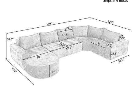U-Shaped Oversized Modular Cloud Sectional Sofa With Deep Seat For Living Room