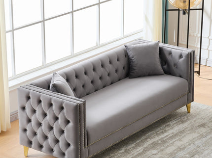 3 Seater Deep Seat Sofa, Sofa With Button Nailhead, Square Arm