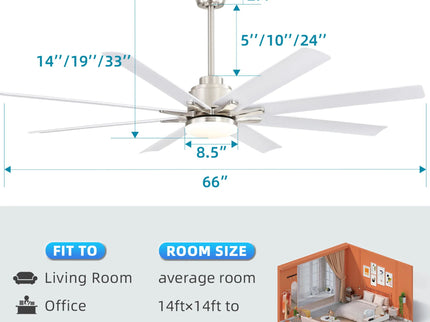 Ceiling Fan With Dimmable LED Light, 8 Blades, Reversible DC Motor, Remote Control