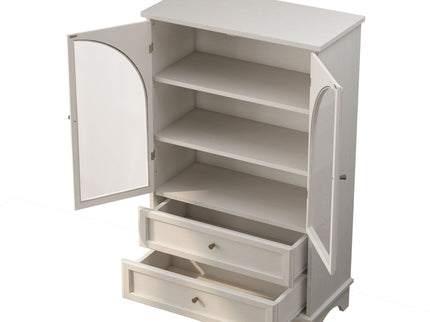 Glass Door Display Case With 2 Drawers And Adjustable Shelf