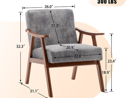 Mid Century Modern Accent Chair With Solid Wood Frame And Extra Thick Backrest