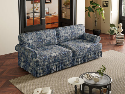 Luxuriously Comfortable Cloud Couch With Elegant Rolled Arms & Pleated Skirt Design
