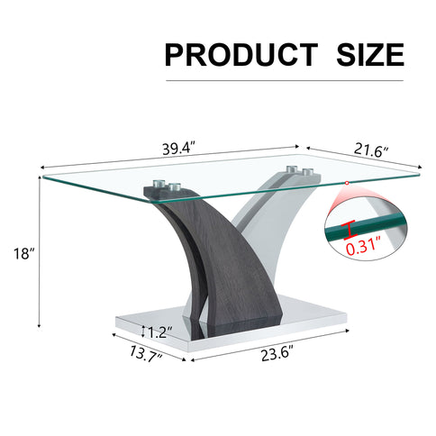 Artistic Rectangular Coffee Table With Tempered Glass Countertop
