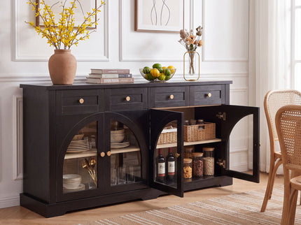 Sideboard Cabinet With 4 Drawers And 4 Arched Glass Doors