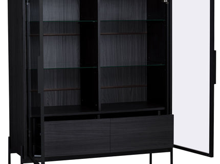 Modern Minimalist Style LED Curio Cabinet With Tempered Glass Door, Metal Legs
