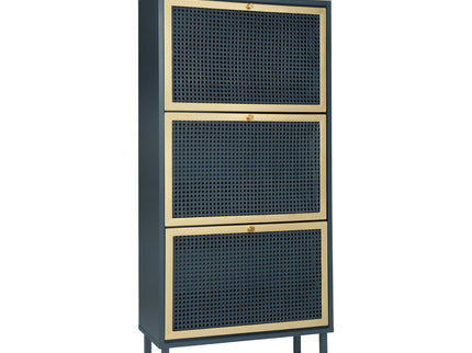 Modern Rattan 3 Door Shoe Rack Cabinet For Entryway