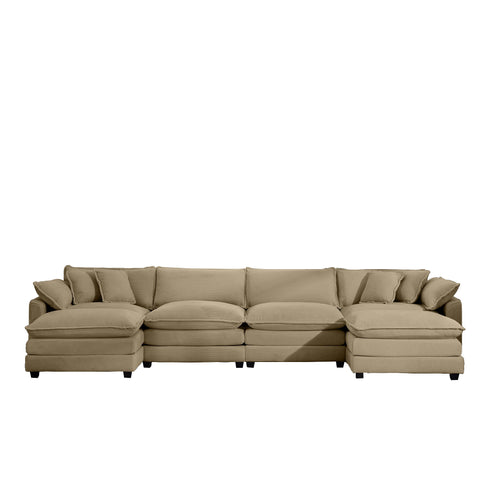 Oversized Modular Cushion Sofa With Ottoman, Low Back, Deep Seating Sofa Set