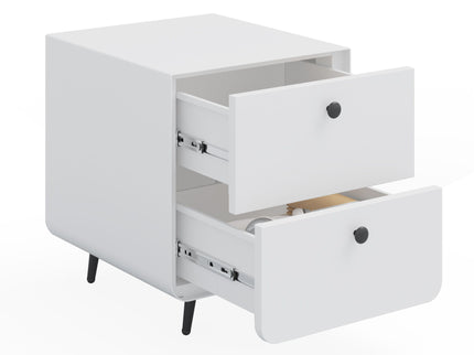 Modern Night Stand Storage Cabinet For Living Room Bedroom, Steel Cabinet With 2 Drawers, Bedside Furniture, Circular Handle - White
