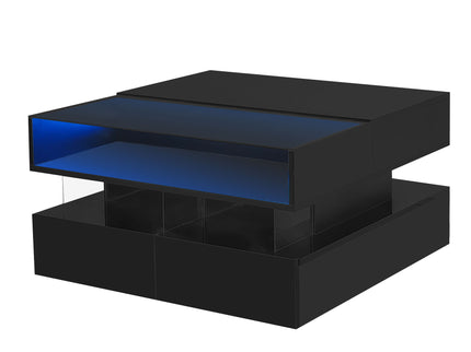 Lift Top Coffee Table With 2 Drawers, Hidden Space And LED Lights For Living Room