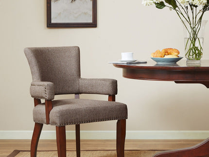 Elegant Arm Dining Chair With Brass Nail Head Detailing