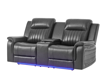 Ian - Power Reclining Sofa With LED Lighting, Surround Sound & Subwoofer - Charcoal