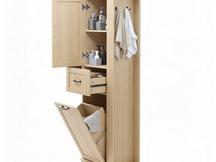 Modern Tall Storage Cabinet With Tilt-Out Compartment, Adjustable Shelves