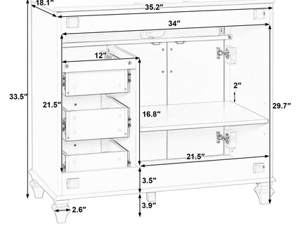 Modern Bathroom Vanity With Sink, 3 Drawers & 2 Doors