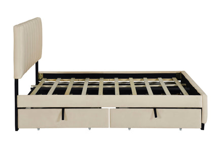 Platform UpholsteredBed With 2 Drawers And Twin Long Trundle