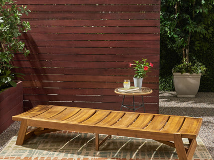 Outdoor Chaise Lounge With Adjustable Seating And Slat Panel - Yellow Brown