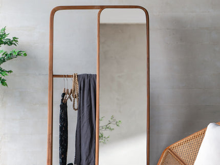 Clothes Hanger With Mirror, Large - Brown