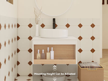 Floating Bathroom Vanity With Glossy Round Vessel Sink
