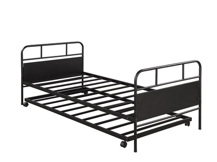 Twin Size Daybed Platform Bed Frame With Trundle Built In Casters - Black