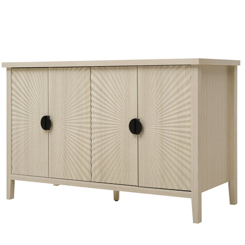 4 Door Sideboard, Carved Sideboard Buffet Cabinet With Storage, Modern Coffee Bar Cabinet With Adjustable Shelf For Living Room, Dining Room, Kitchen - Natural