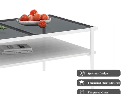 Rectangle Coffee Table With Tempered Glass Top And Legs, Modern Table For Living Room