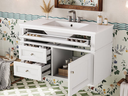 Modern Wall Mounted Floating Cabinet With Double Drawer And Sink