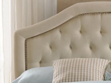 Queen & Full Size Headboard With Diamond Tufting And Nailhead Trim - Beige