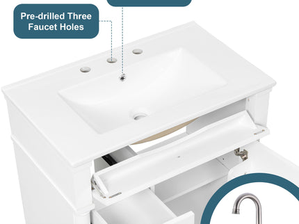 Modern Bathroom Vanity With Sink, Freestanding Cabinet With Flip Drawer & Adjustable Shelf