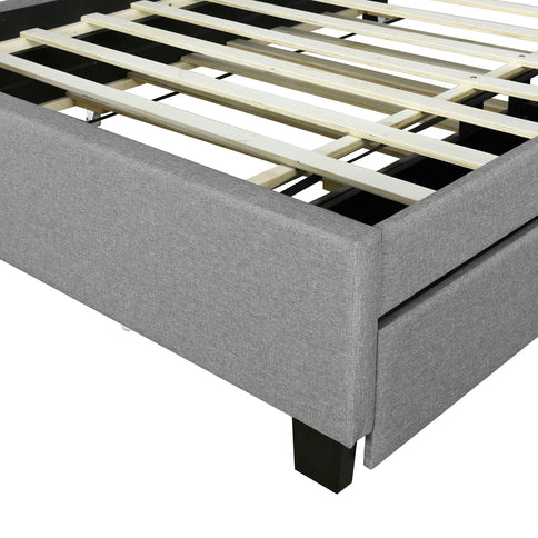 Upholstered Platform Bed With Storage Headboard, Trundle & 2 Drawers And A Set Of Sockets & USB Ports