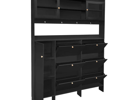 On Trend Multifunctional Tipping Bucket Shoe Cabinet With Storage Shelf & 6 Flip Drawers