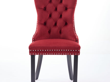Classic Velvet Dining Chairs, High-End Tufted Solid Wood Contemporary Velvet Upholstered Dining Chair With Wood Legs Nailhead (Set of 2) - Burgundy