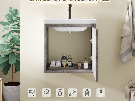 Floating Bathroom Vanity Combo, Wall Mounted Cabinet With Sink & Soft Close Doors For Small Bathrooms