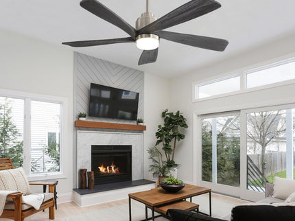 Modern Ceiling Fan With Dimmable LED Light 5 Solid Wood Blades Remote Control Reversible Dc Motor With Smart App Control - Nickel