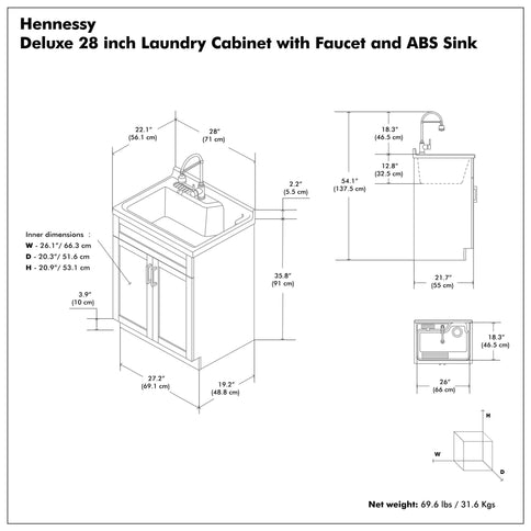 Hennessy - Deluxe Laundry Utility Sink And Cabinet