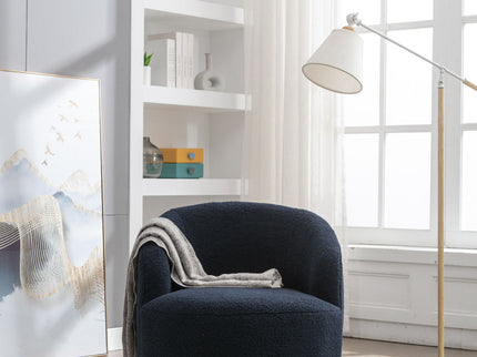 Teddy Fabric Swivel Accent Armchair Barrel Chair With Powder Coating Metal Ring