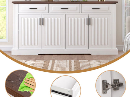 Fluted Sideboard Buffet Cabinet With 4 Doors And 3 Drawers