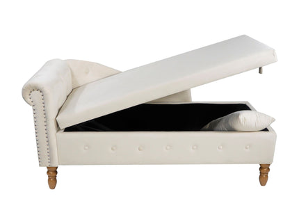Chaise Lounge Indoor, Lounge Chair For Bedroom With Storage & Pillow, Modern Upholstered Rolled Arm Chase Lounge For Sleeping With Nailhead Trim For Living Room Bedroom Office