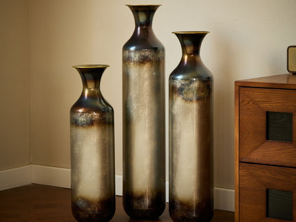 Modern Droplet Shaped Floor Vase Set, Glazed Metal Decorative Vases 3 Piece Home Accent For Living Room - Gold / White