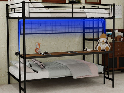 Bunk Bed With Built In Desk And LED Lighting