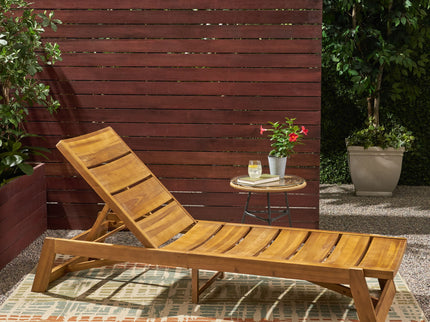 Outdoor Chaise Lounge With Adjustable Seating And Slat Panel - Yellow Brown