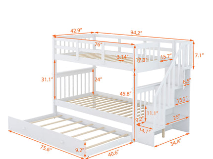 Stairway Bunk Bed With Storage And Guard Rail For Bedroom