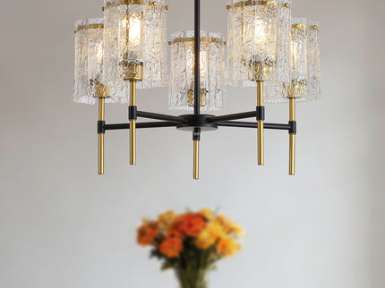 5 Light Chandelier, Textured Glass Pendant Light, (Not Including The Bulb) For Living Room - Black / Gold