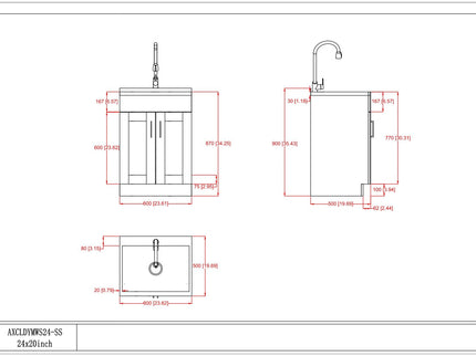 Shaker - Modern Wide, Laundry Cabinet With Faucet And Stainless Steel Sink