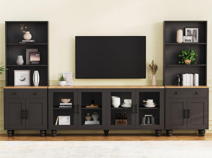 Farmhouse TV Stand With Solid Wood Gourd Shaped Legs For TVs Up To 70"