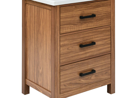 24'' Bathroom Vanity With Basin Sink, 3 Drawer Storage Cabinet - Natural Wood
