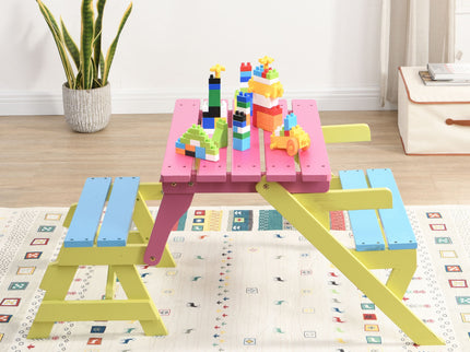 Kids Multi-Functional Arm Chair, Table With 2 Benches All-In-One Set