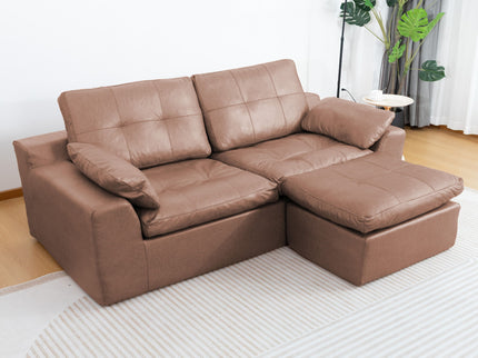L - Shaped Modular 2 Seater Sofa With Movable Ottoman And High Density Sponge Cushions For Living Room